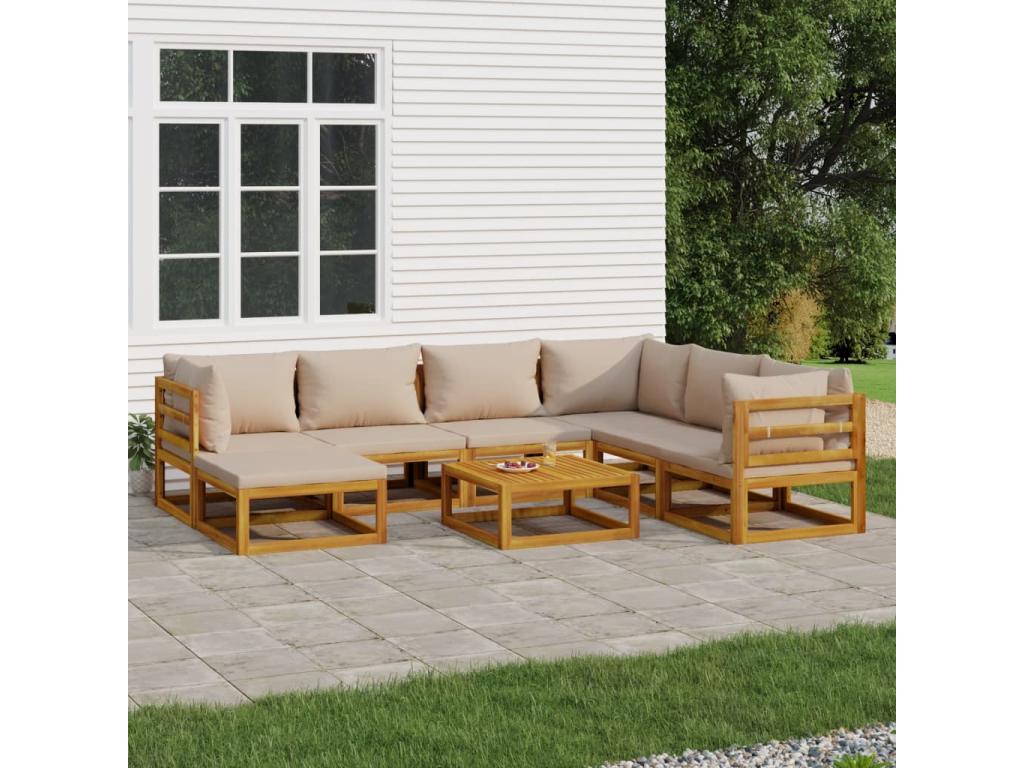 Salon de jardin 8 pcs avec coussins Domopure bois massif OVII73201