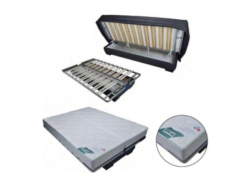 Canapé clic clac tissu avec rangement matelas Decohaute 15cm Balkoa 207cm-Couleur Gris Souris JVAY35807