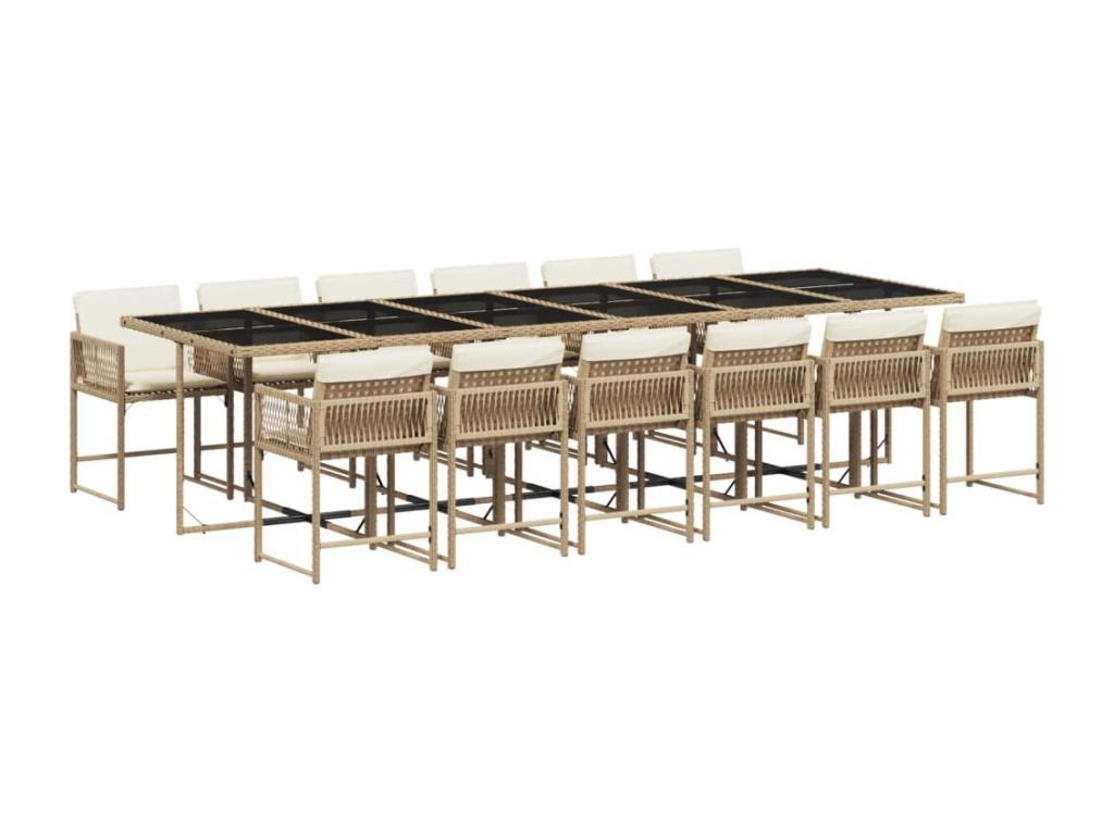 Ensemble à manger de jardin et coussins 13 pièces beige MEAD27631