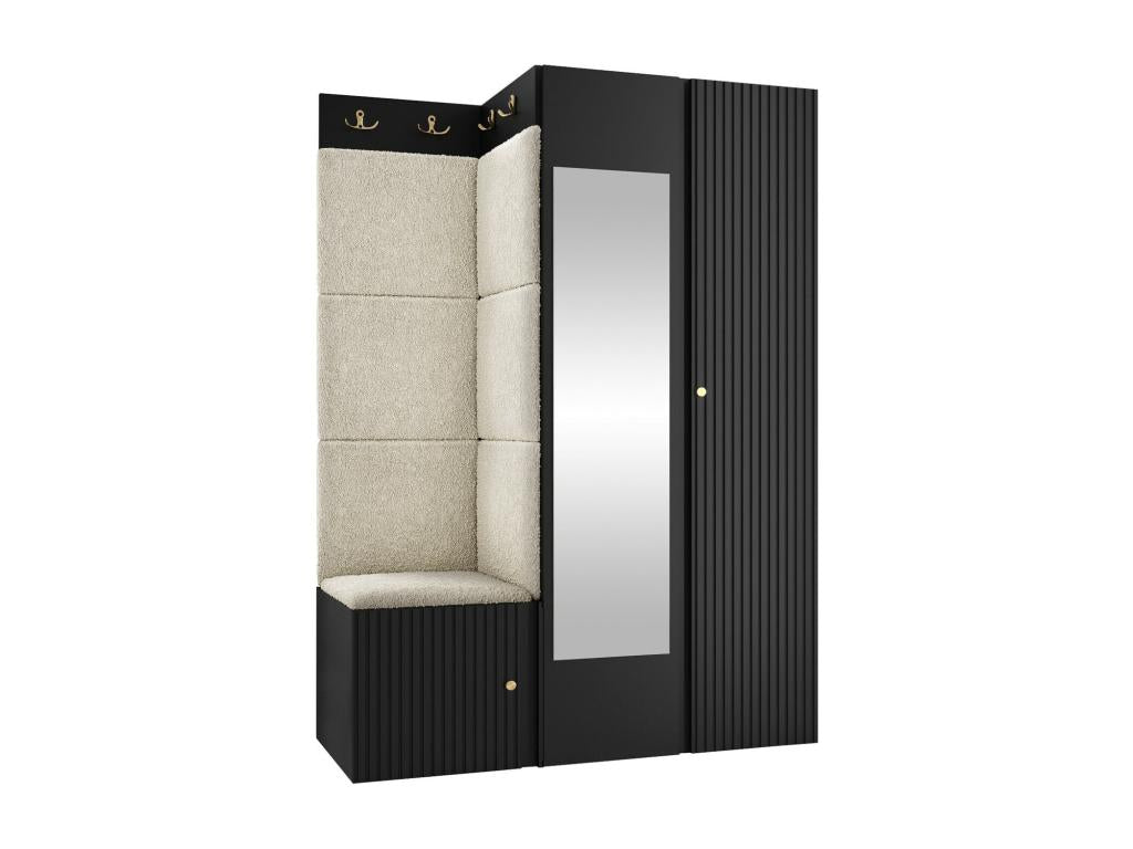 Meuble d'entrée Decohaute 388 186x116x46cm Miroir Brun clair - Noir Tapisserie - Stratifié WBHL99715