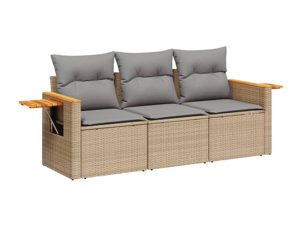 Salon de jardin avec coussins 3 pièces beige résine tressée WVGV09789