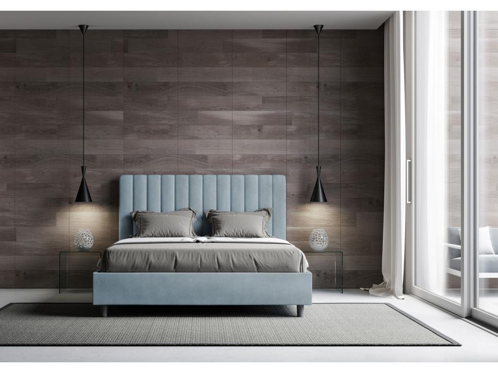 Lit coffre double capitonné 160x190 microfibre bleu clair Decohaute ZUMS29022