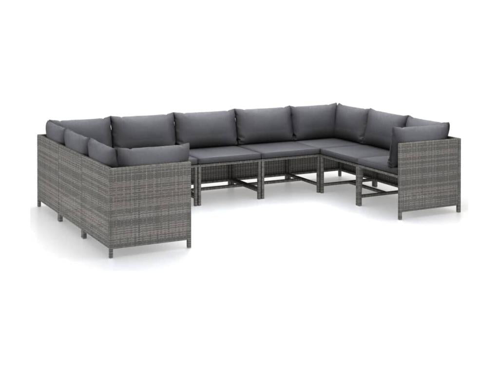 Salon de jardin 9 pcs avec coussins Résine tressée Gris DBDB77436