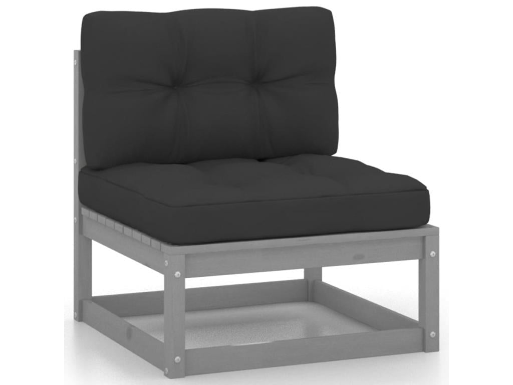 Salon de jardin 10 pcs avec coussins Gris Bois de pin massif 18 FJDI81371