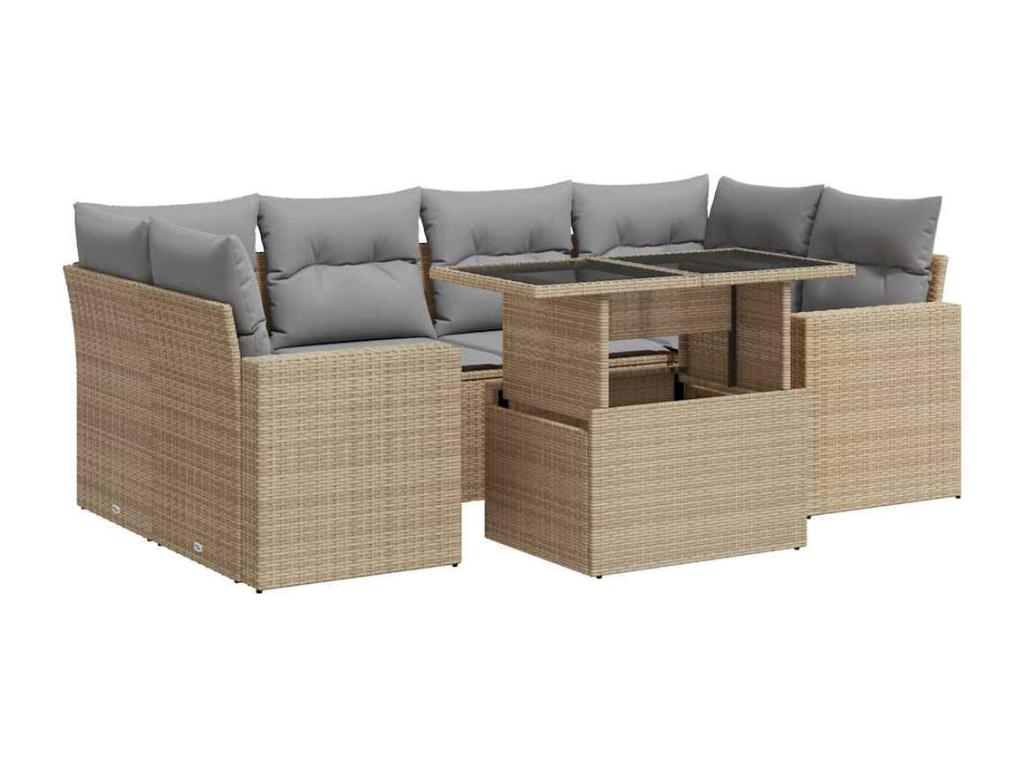 Salon de jardin avec coussins 7 pcs beige résine tressée XXAB02997