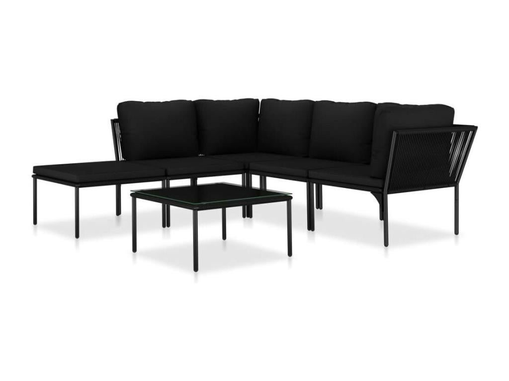 Salon de jardin 6 pcs avec coussins Noir PVC 3 UKSI34522