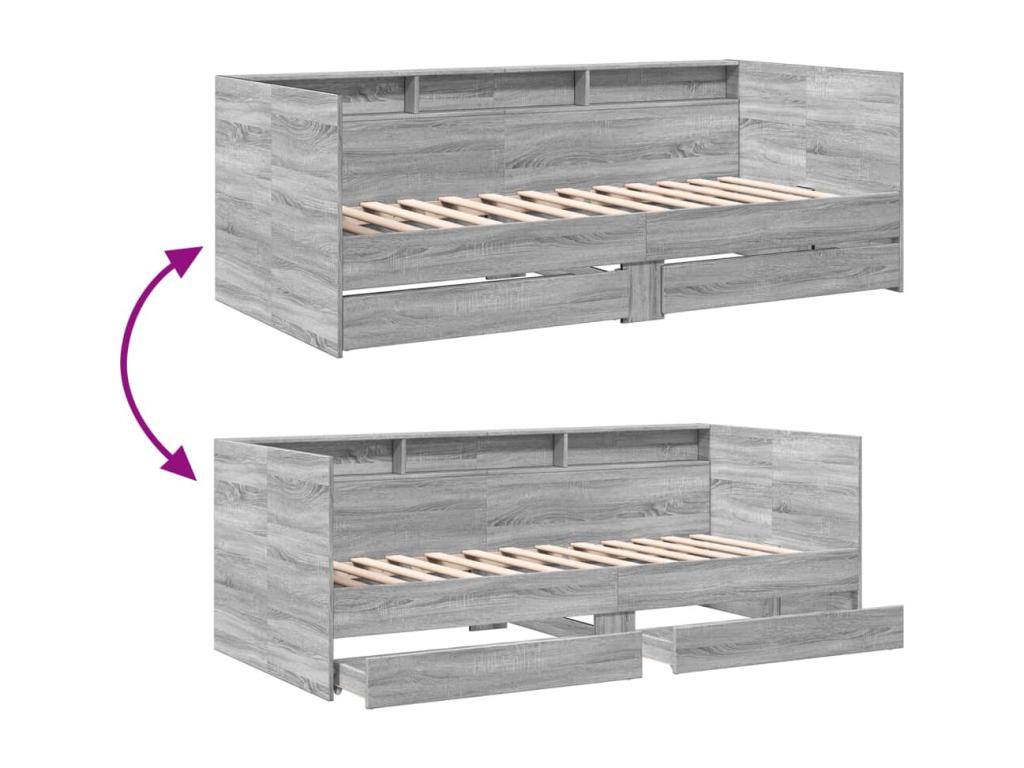 Lit de jour avec tiroirs sans matelas Decohaute gris 90x190 cm TGSG95986