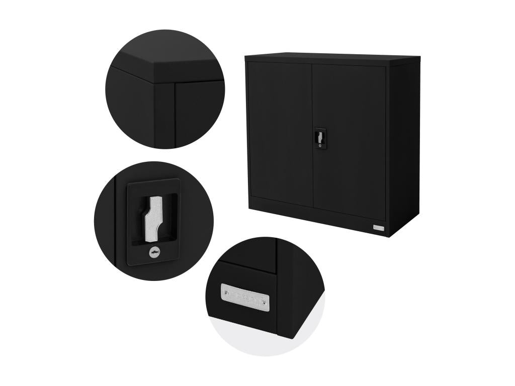 2 Armoires bureau en acier noir meuble à dossiers portes battantes 90x40x90 cm UKCK08856