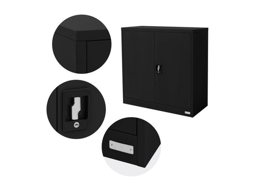 2 Armoires bureau en acier noir meuble à dossiers portes battantes 90x40x90 cm UKCK08856