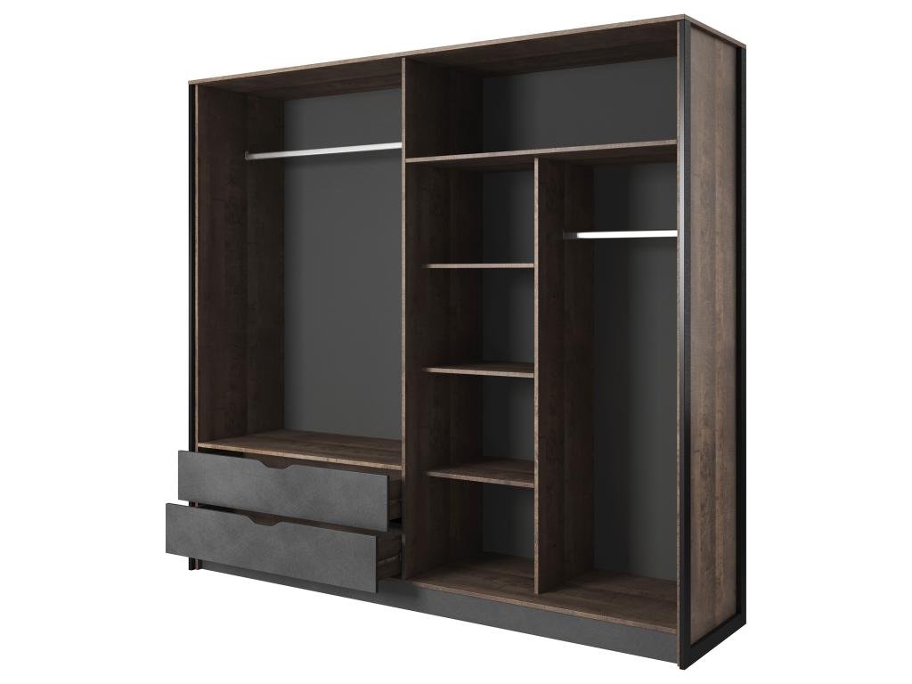 Armoire 4 portes et 2 tiroirs - Avec miroir - L220 cm - Coloris Naturel et anthracite - Decohaute UBCO29661