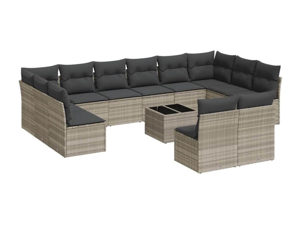 Salon de jardin avec coussins 13 pièces gris clair résine tressée NFSB98099