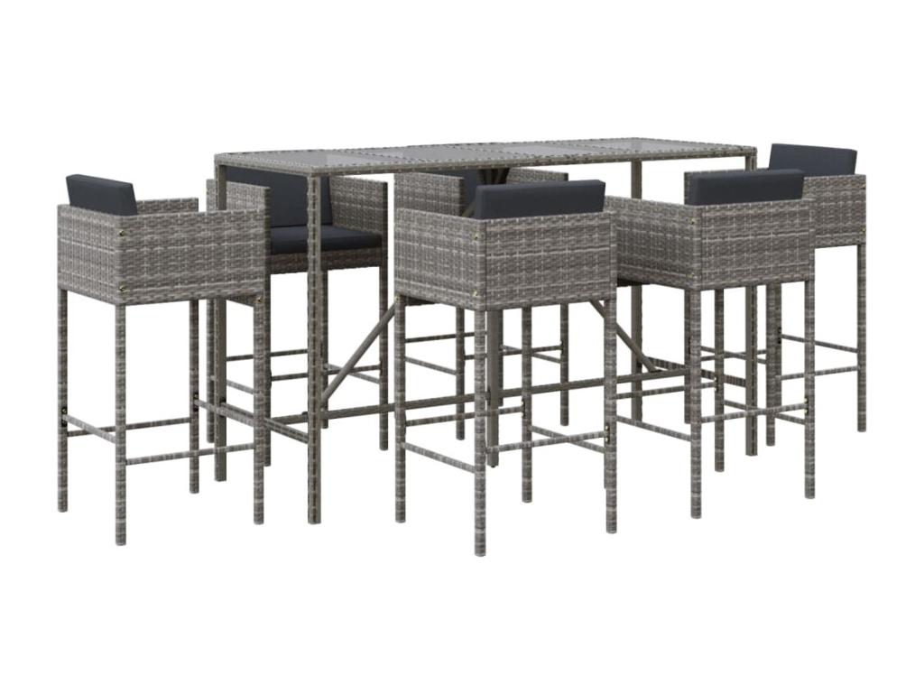 Ensemble de bar de jardin 7 pcs avec coussins gris poly rotin GSTR17696
