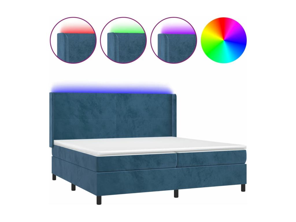 Sommier tapissier matelas et LED Bleu foncé 200x200 cm Velours HICN16380
