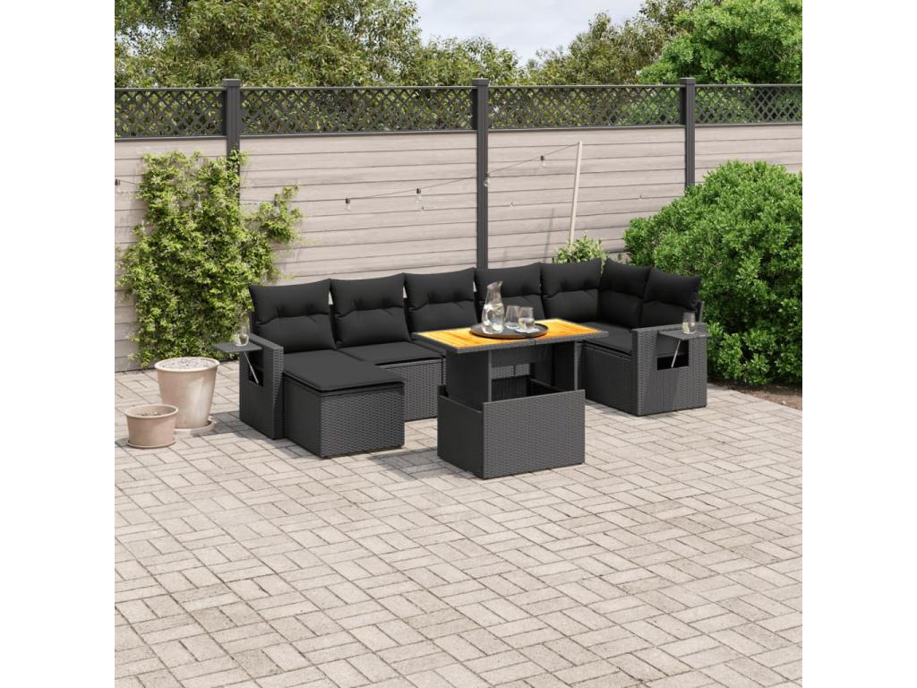 Salon de jardin 8 pcs avec coussins noir résine tressée JIEO86106