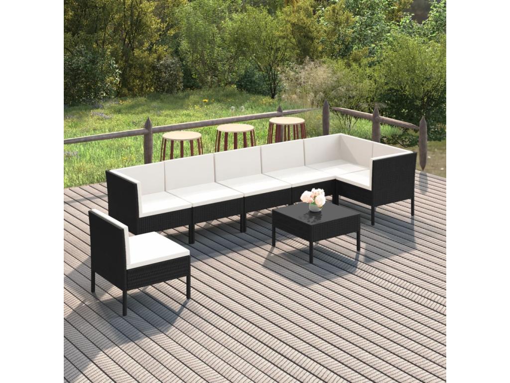 Salon de jardin 8 pièces avec coussins Résine tressée Noir GUIU68350