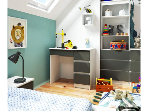 Bureau d'ordinateur Domopure droit A7 Blanc 90 cm 4 tiroirs façade Gris Graphite 90x50x77 cm WTUN63888