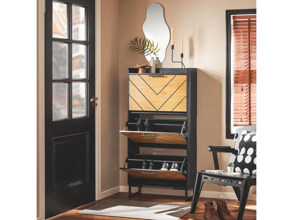 Decohaute Meuble à Chaussures Armoire à Chaussures 3 abattants Meuble d'entrée Meuble de Rangement à Chaussures sur Pied 62x24x125cm FSR164-SCH RHSE23709