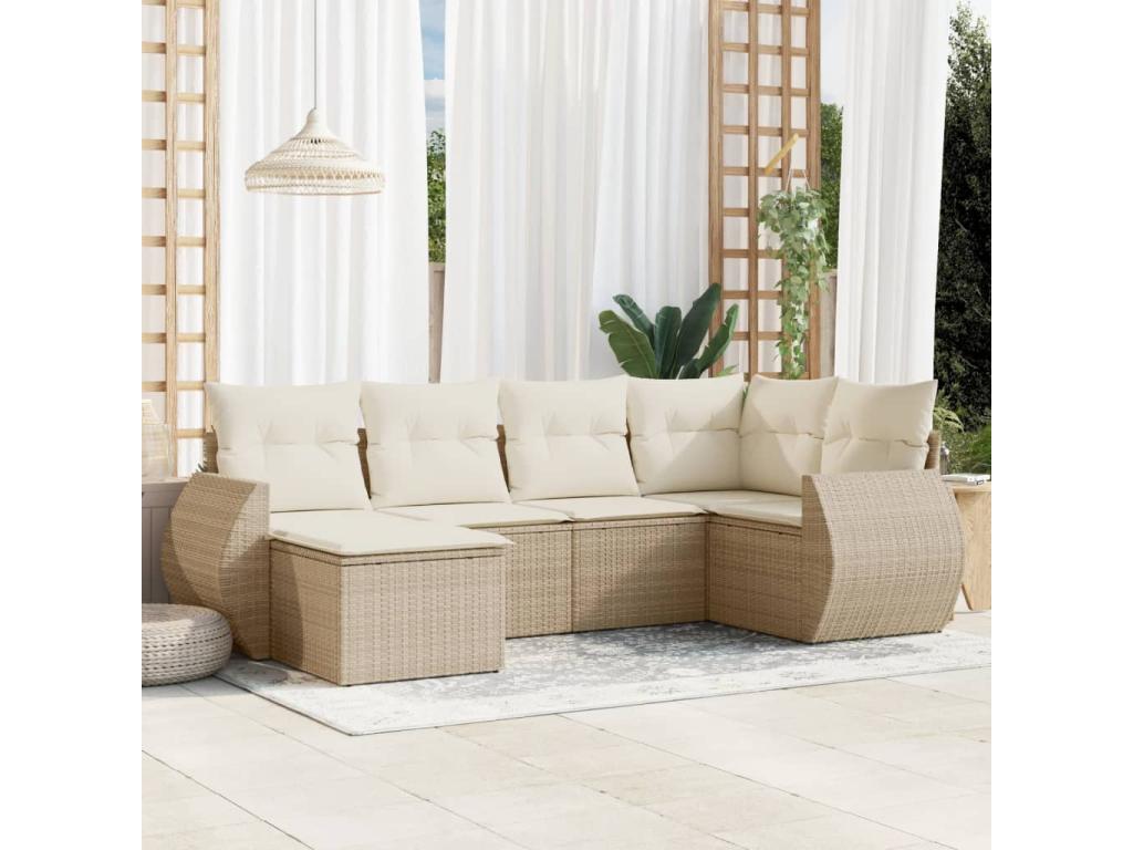 Salon de jardin avec coussins 6 pcs beige résine tressée EJKG08534