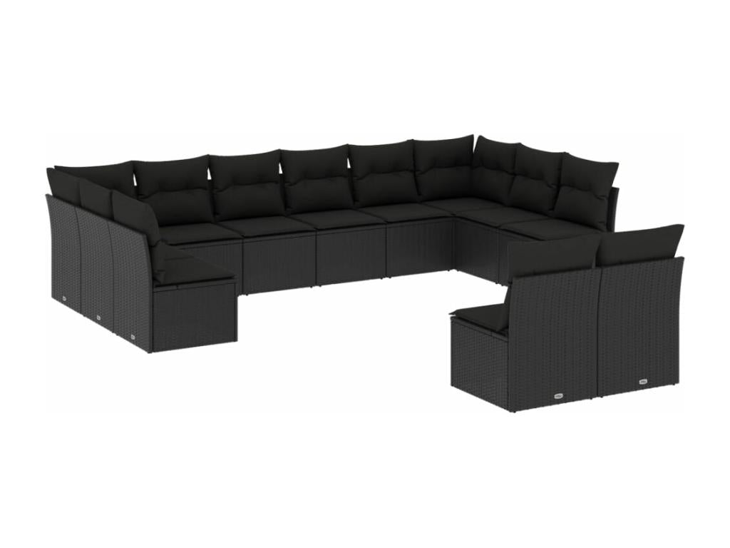 Salon de jardin 12 pcs avec coussins noir résine tressée KLXA93075