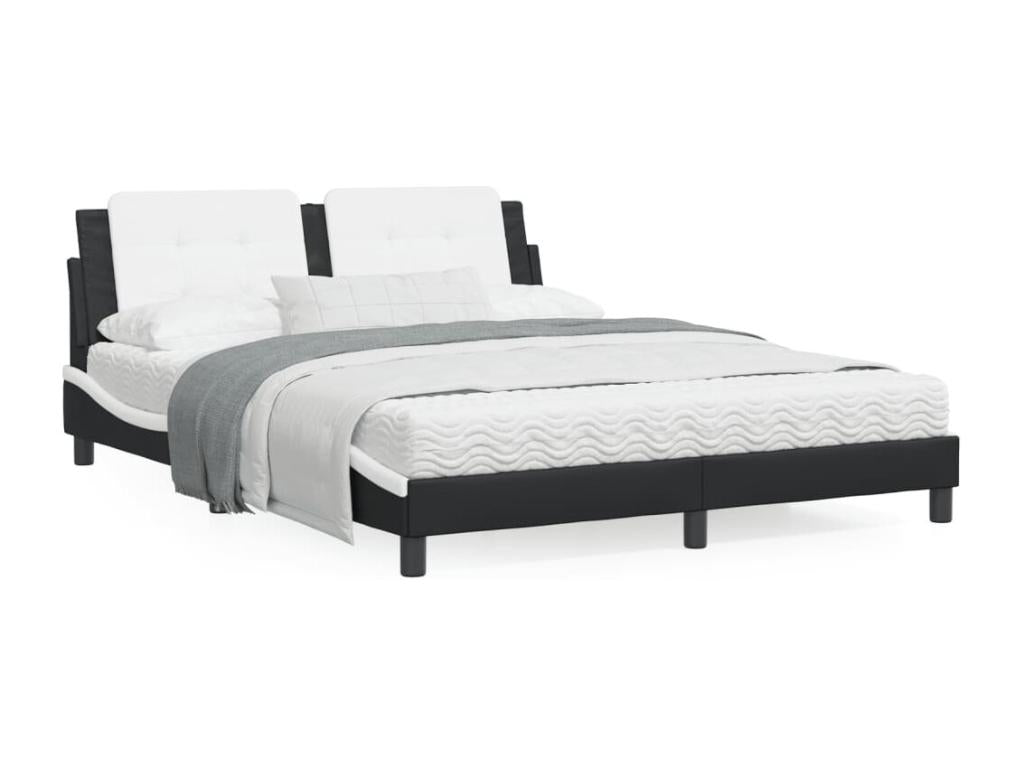 Lit avec matelas noir et blanc 160x200 cm similicuir MYDN26338