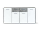 Domopure Buffet bas 4 portes 4 tiroirs - Blanc et beton gris clair - L 162,3 x P 34,2 x H 88,1 cm TVBS52715