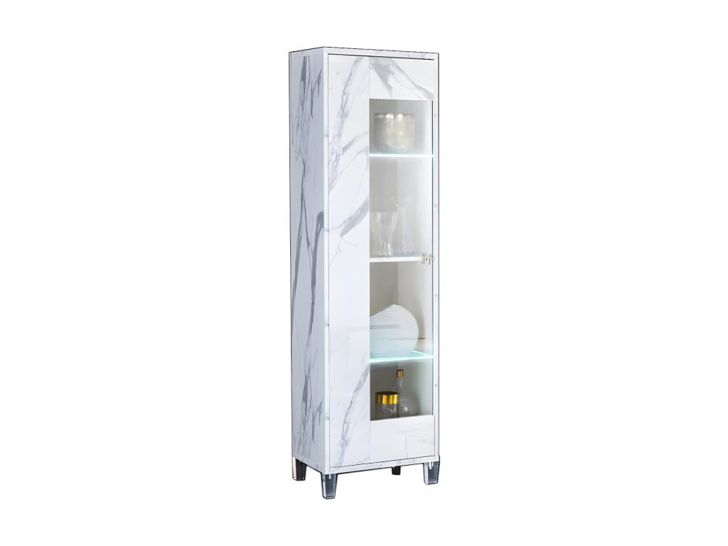 Vitrine 1 porte marbre blanc brillant à LEDs - Decohaute - L 52 xl 47 x H 191 cm RODO32843