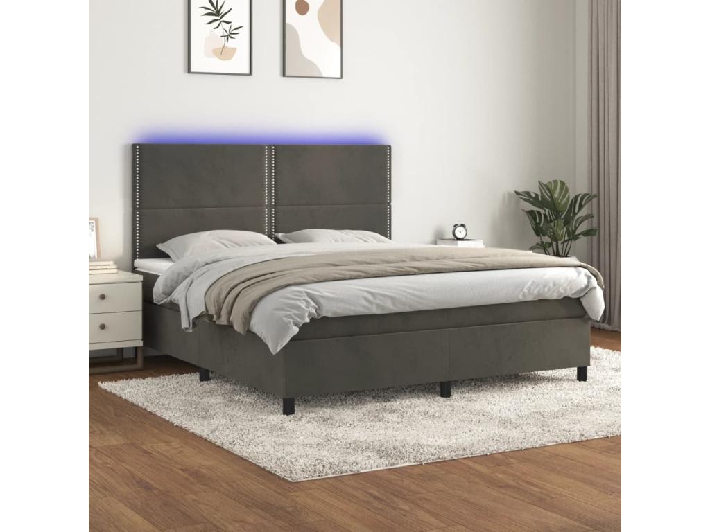 Sommier tapissier matelas et LED Gris foncé 180x200 cm Velours AQXI89304