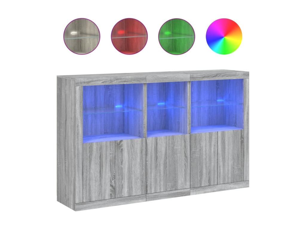 Buffet avec Domopureères LED Domopure gris 162x37x100 cm ZNSY98613
