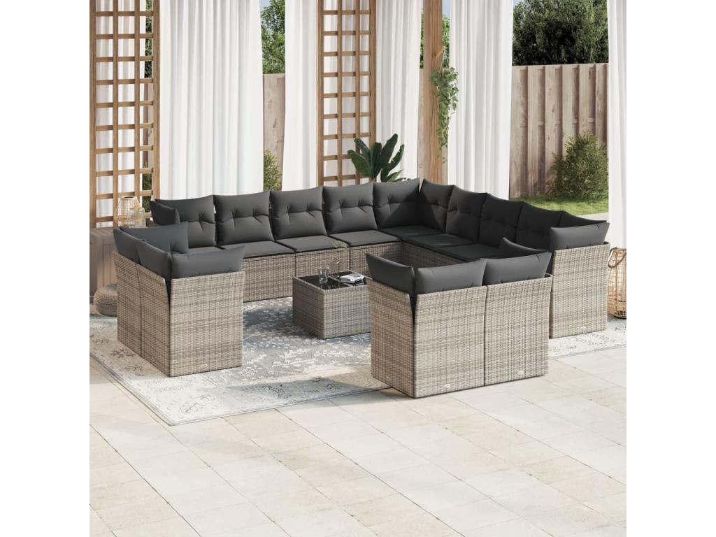 Salon de jardin avec coussins 14 pcs gris résine tressée WCHB36551