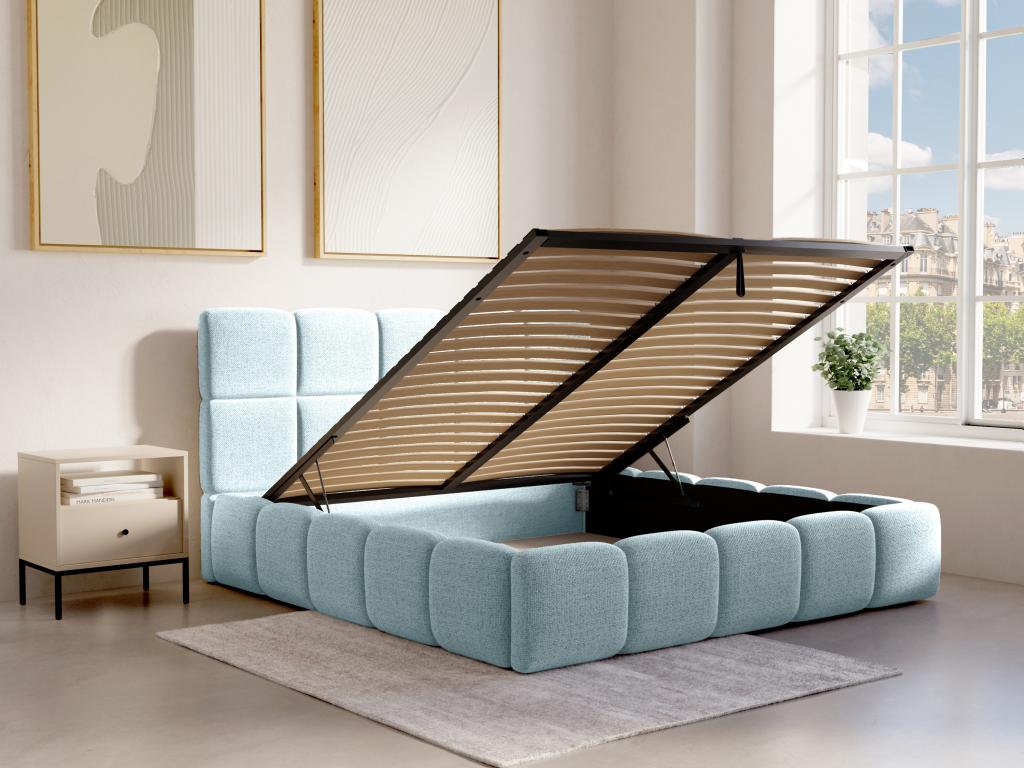 Lit coffre 140x190 cm - Tissu texturé - Bleu ciel - Decohaute FYLT63024