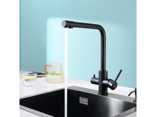 2PCS Robinet de Cuisine à 3 Voies 3 en 1 Mitigeur de Cuisine pour Système D'osmose Robinet D'eau Propre avec 2 Leviers de Commande Séparés Noir XUEO78421