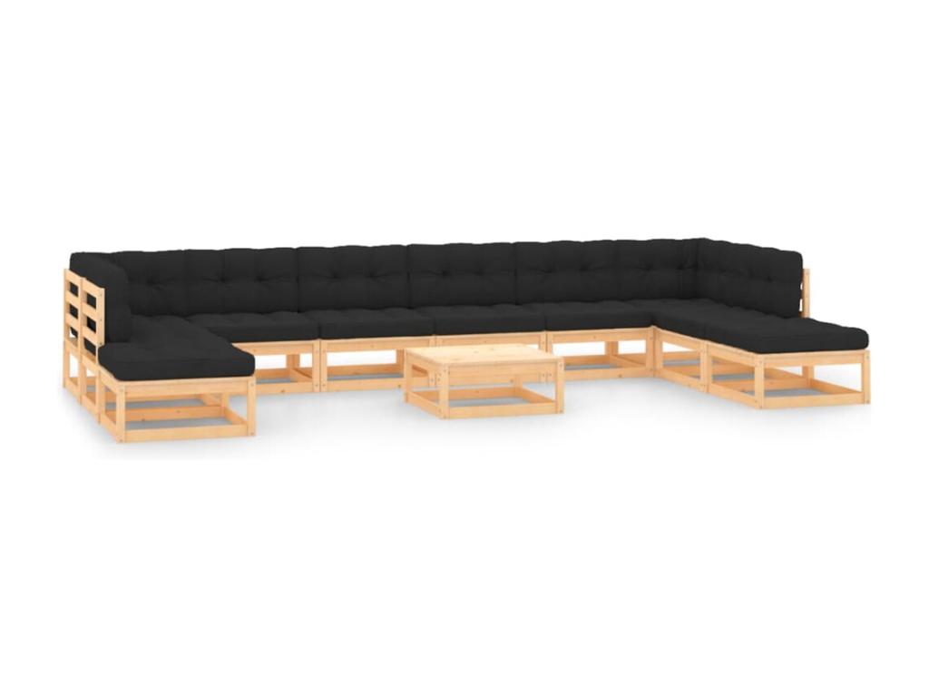 Salon de jardin 11 pièces avec coussins anthracite Pin massif IGRX57097