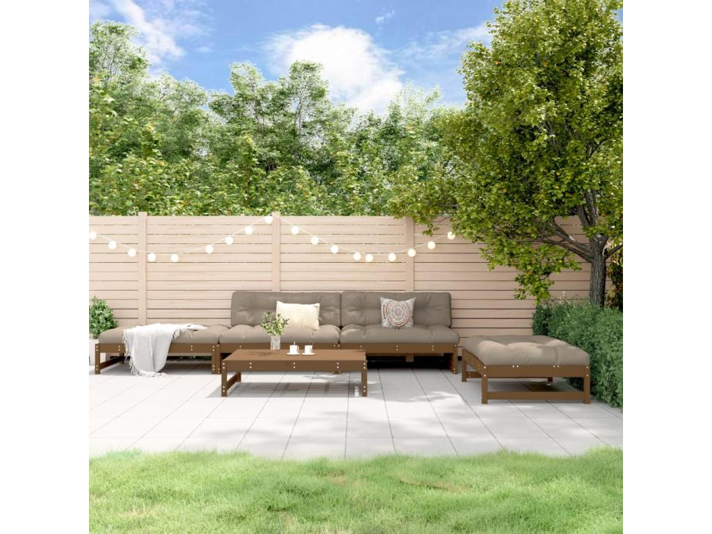 Salon de jardin 5 pcs avec coussins marron miel bois massif HZKD94467