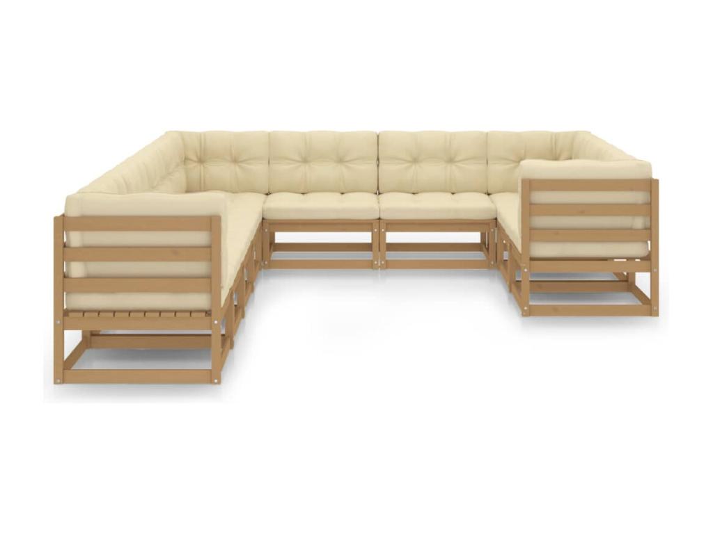 Salon de jardin 10 pcs avec coussins Marron miel Bois de pin CRMY63600
