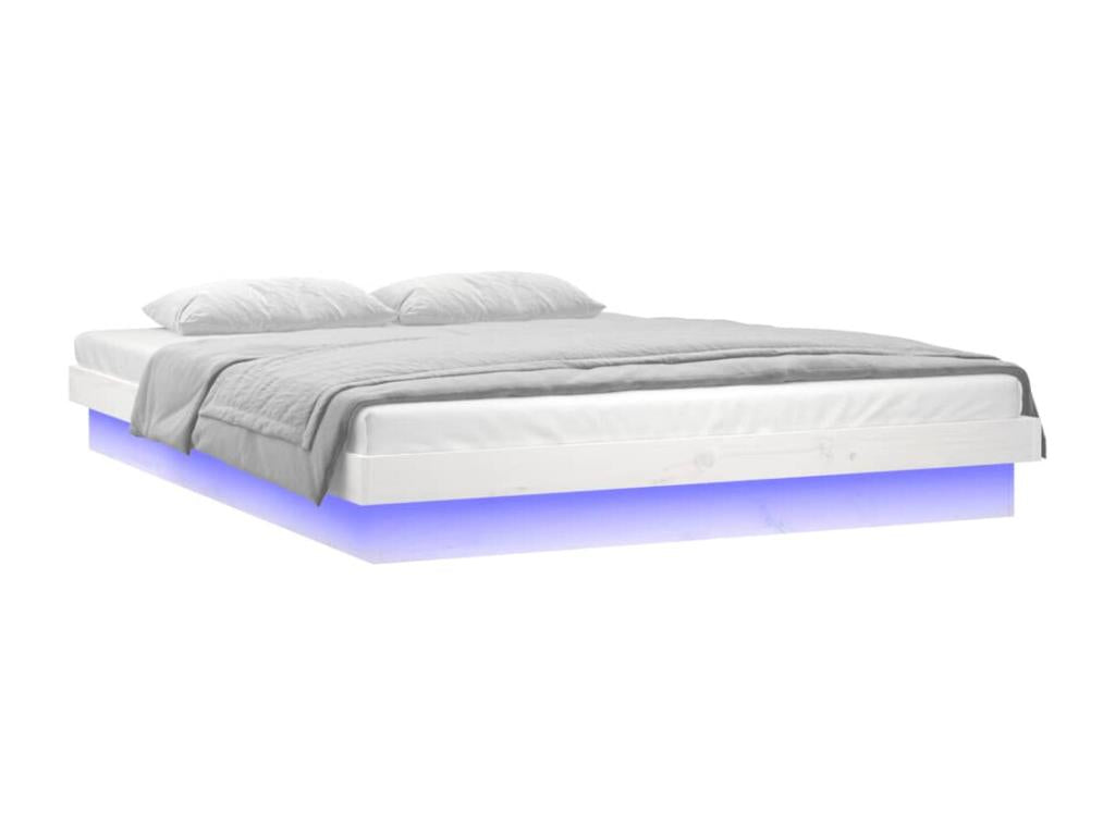 Cadre de lit à LED sans matelas blanc 200x200 cm bois massif TOTY50088
