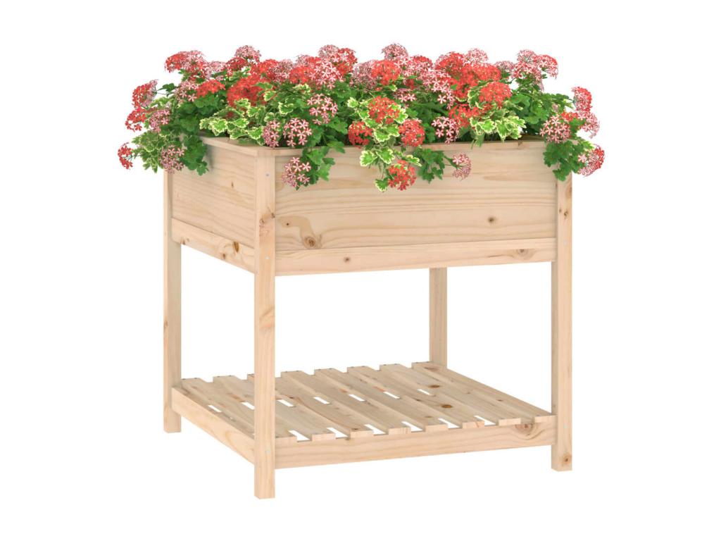 Jardinière avec étagère 82,5x82,5x81 cm Bois massif de pin DAPZ34310