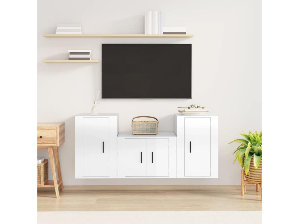 Ensemble de meubles TV 3 pcs Blanc brillant Bois d'ingénierie KRTF78992