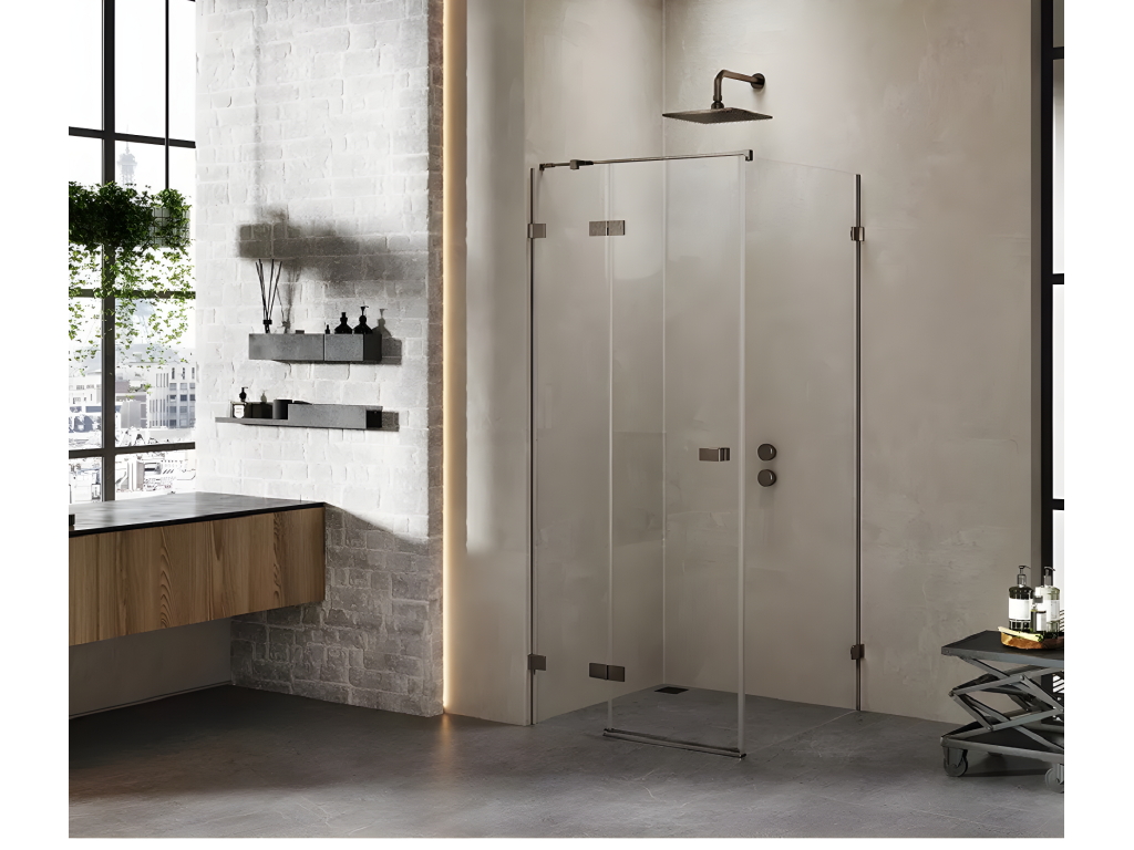 Cabine de douche inox brossé 120x110cm pivotante gauche Decohaute GUNMETAL BRUSHED accès de face CBLE11122