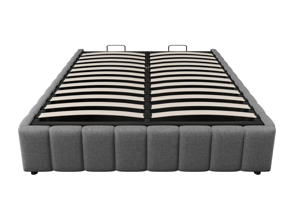 Lit coffre capitonné en lin - 140x200 cm - sans tête de lit - Gris OMLF47174