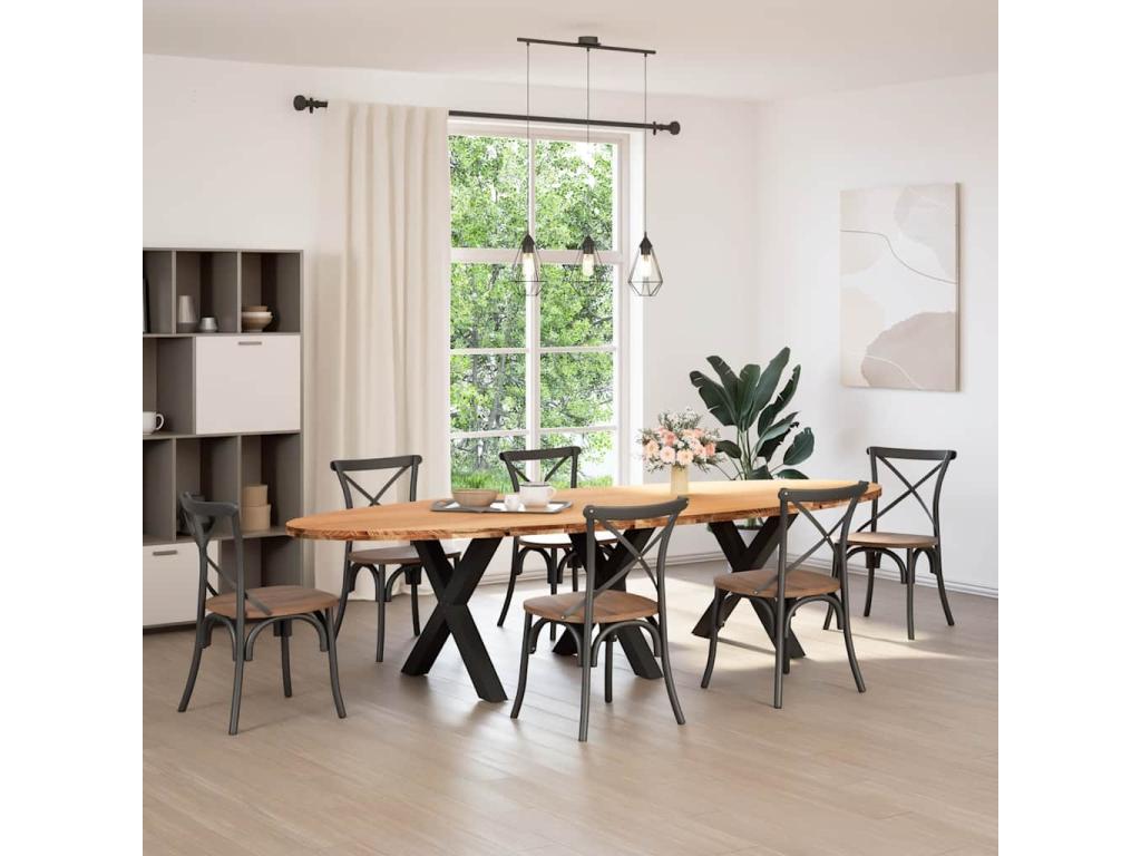 Table à manger marron clair bois de chêne massif ovale JCET04335