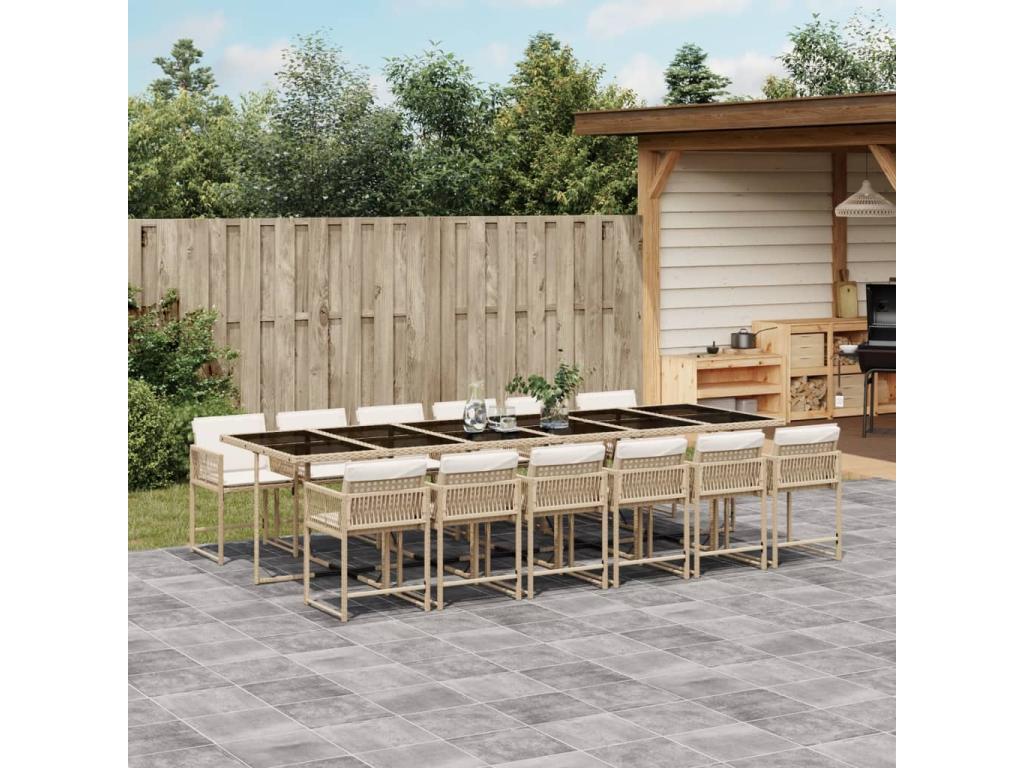 Ensemble à manger de jardin et coussins 13 pièces beige MEAD27631