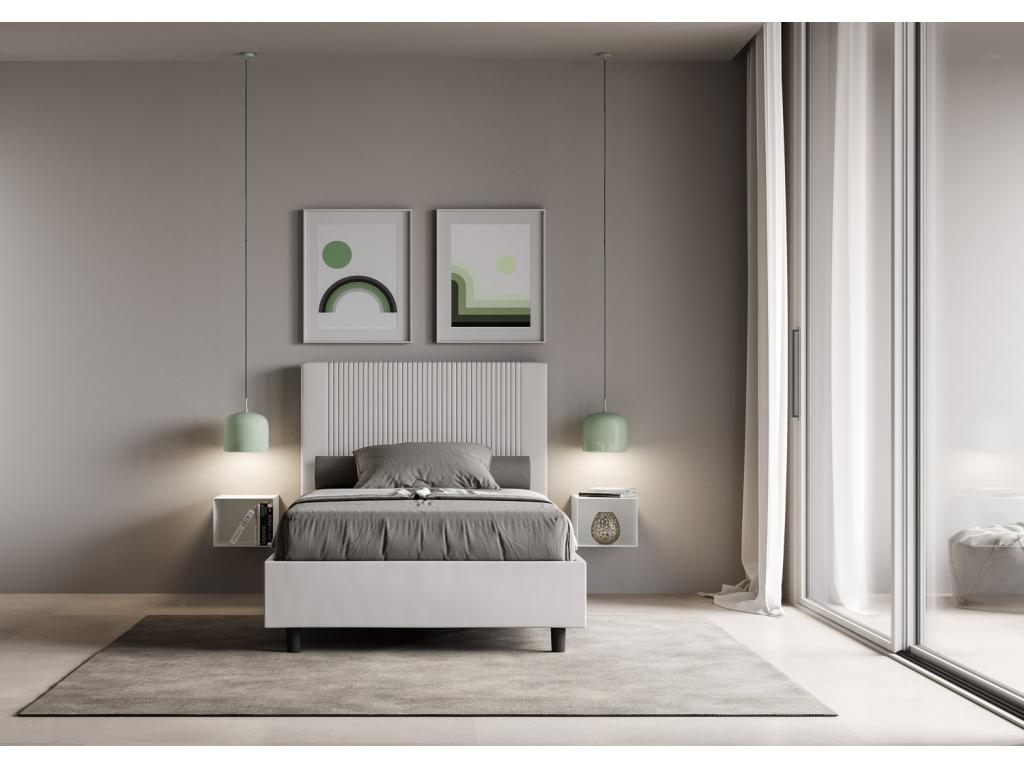 Lit coffre rembourrée 140x210 similicuir blanc Decohaute RUKZ31820