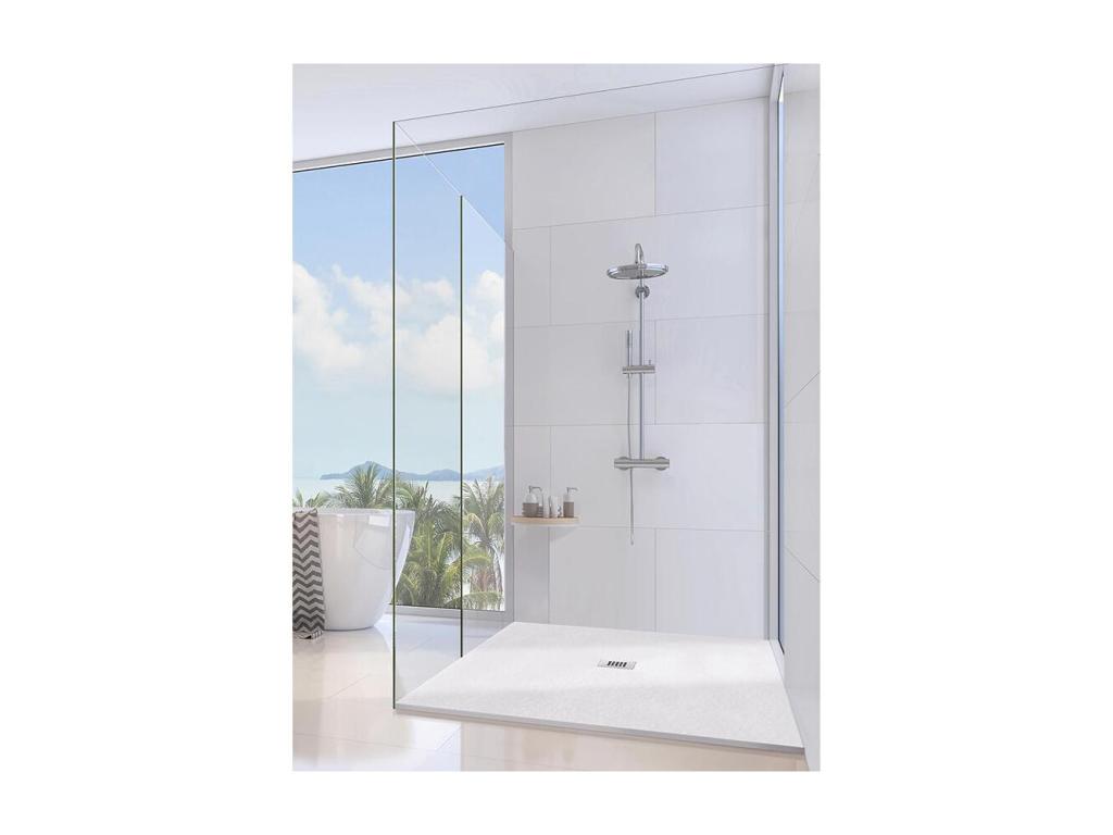 Receveur de Douche 72x164 Ligne Decohaute Extra Fin Marmoresina Blanc Avec Drain Gratuit GLJT65660