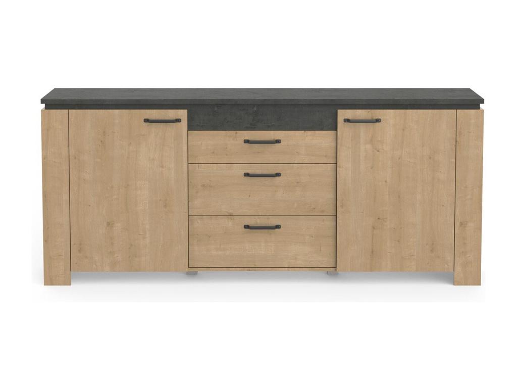 Buffet 2 portes 3 tiroirs décor chêne et gris anthracite Domopure - L203,80 cm CEDW22696