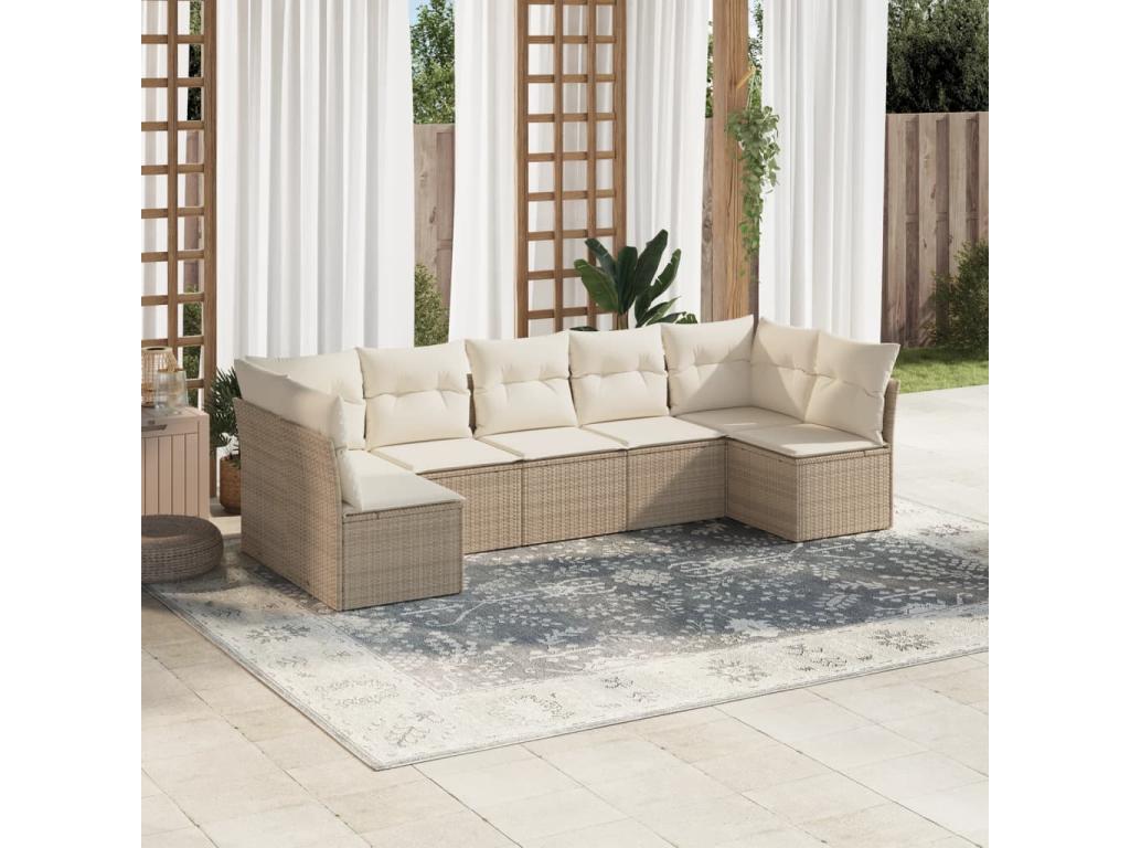 Salon de jardin avec coussins 7 pcs beige résine tressée TJXS08815