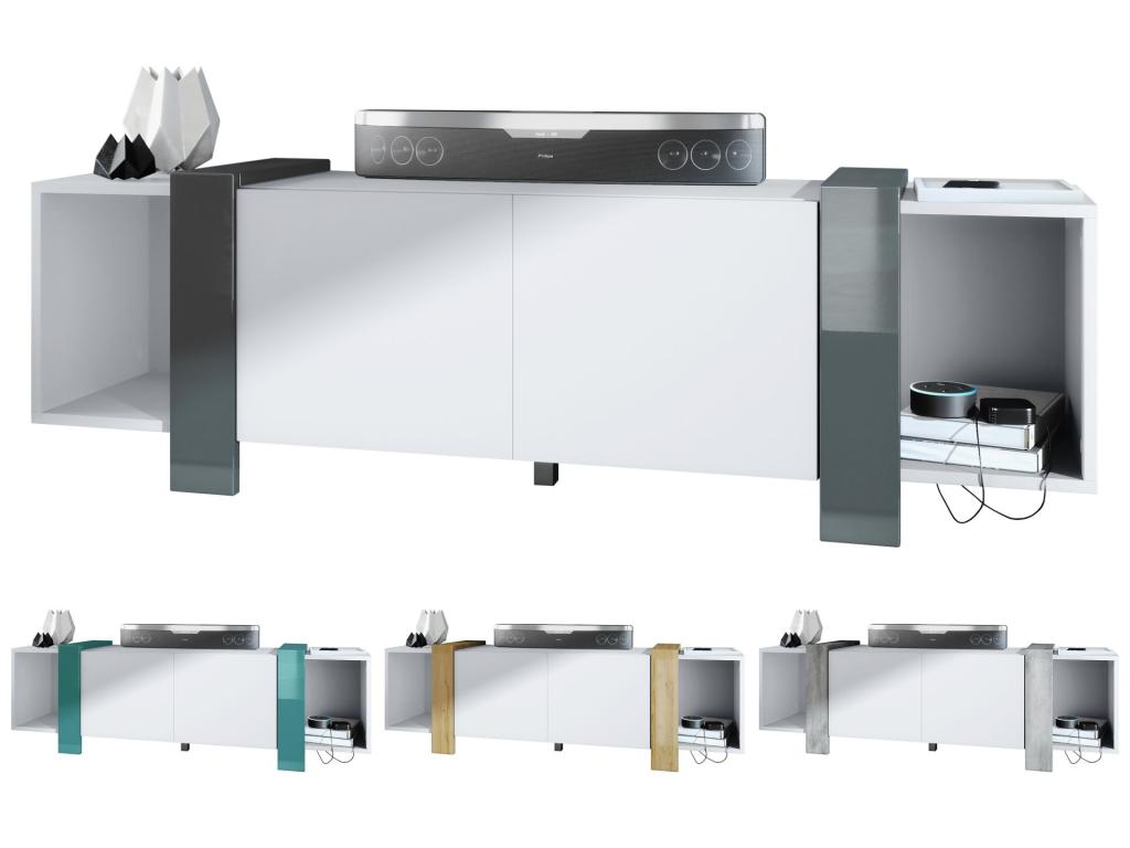 Meuble TV Blanc Mat Et Noir Laqué lxhxp 149x45.5x34 Cm LATI45038