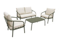 Salon de jardin en métal 4 places kaki- coussins beige- design épuré arrondi KXOH28517
