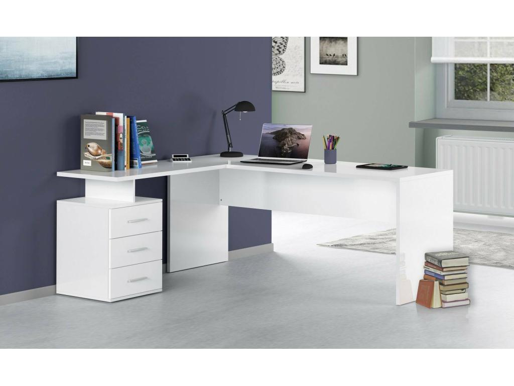 Bureau Decohaute Bureau d'angle PC Table de bureau polyvalente Bureau gain de place multi-positions Made in Italy 160x60h75 cm Blanc brillant FPXR99873