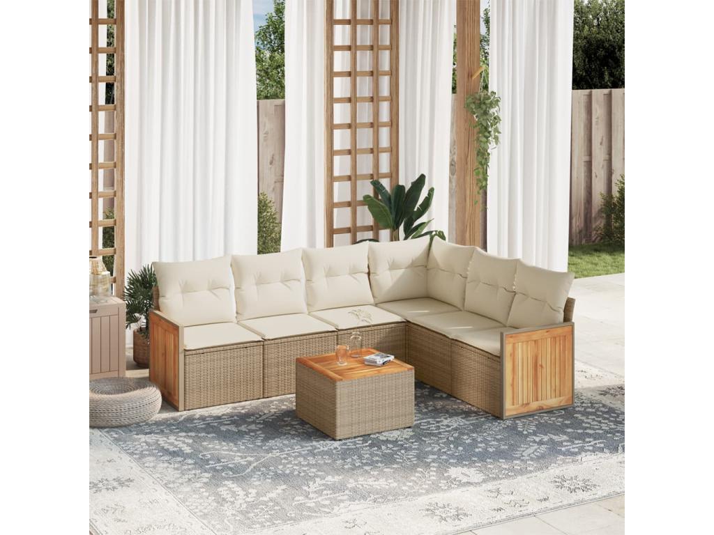 Salon de jardin avec coussins 7 pcs beige résine tressée QSGK88049