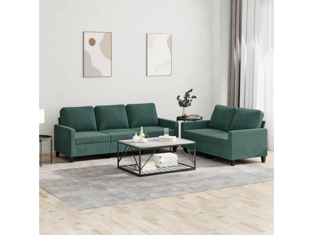 Ensemble de canapés 2 pièces avec coussins Vert foncé Velours RKQV02925